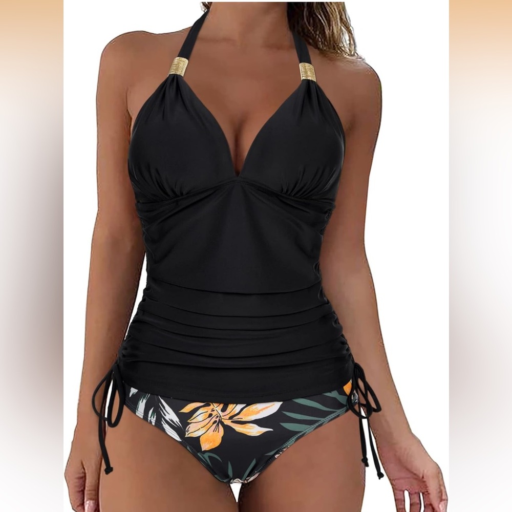 Suuksess Tummy control push up halter tankini top swimsuit high waisted bottoms